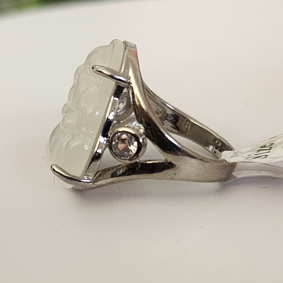 Boho Silver White Buddha Ring Size 7 - Picture 4 of 8